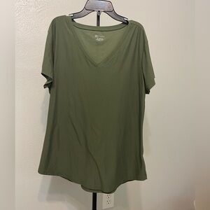 Olive Green V-Neck Women's Top